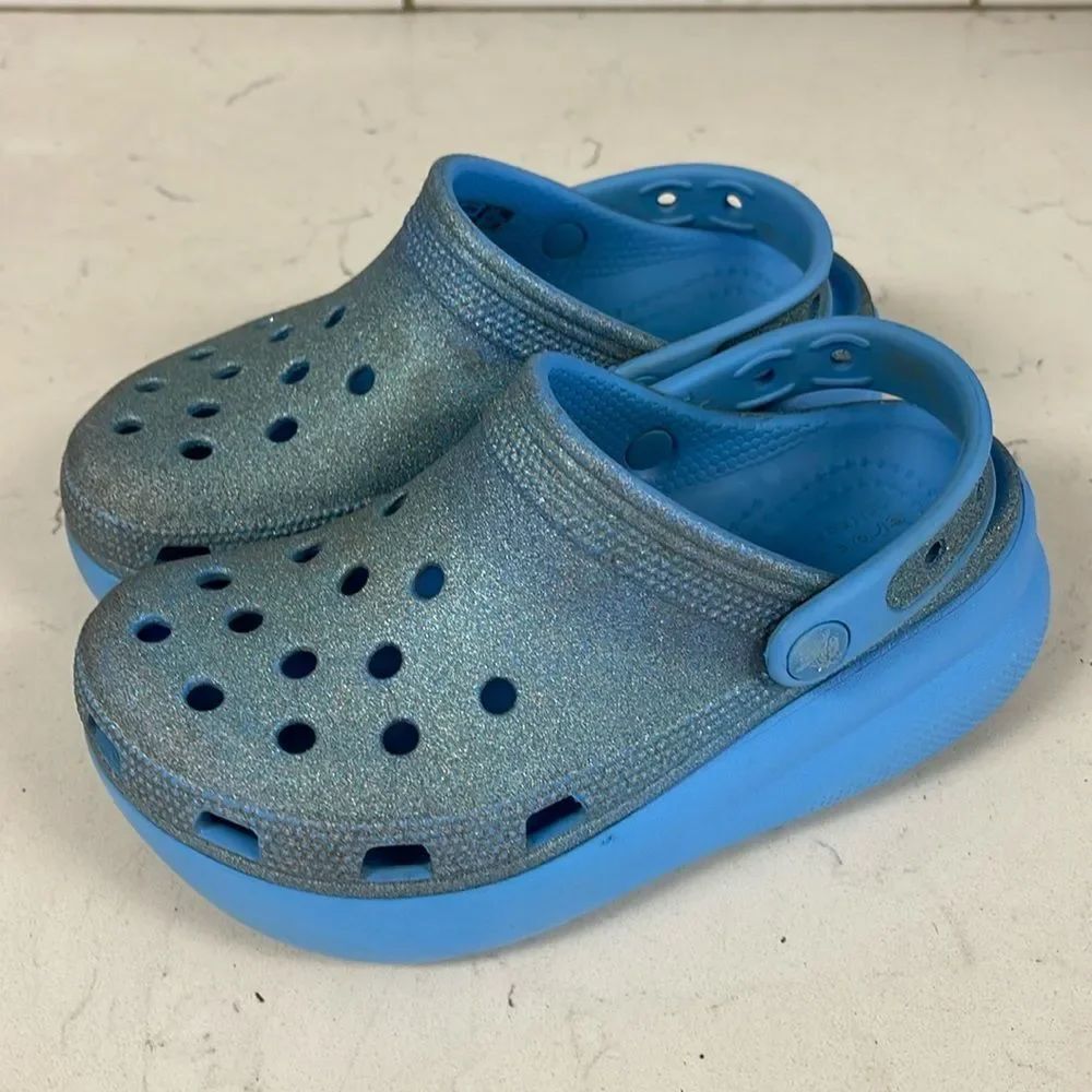 Crocs Kids Blue Glitter Cutie Crush Clog Size 1 Junior Platform